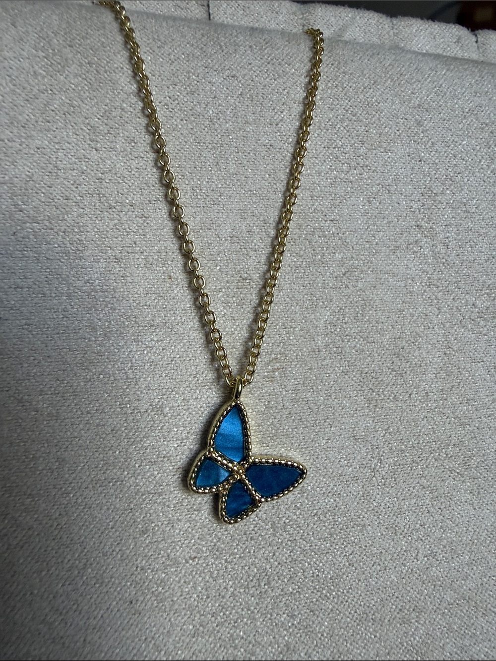 Blue iridescent Butterfly Pendant Necklace 18k Gold plated waterproof